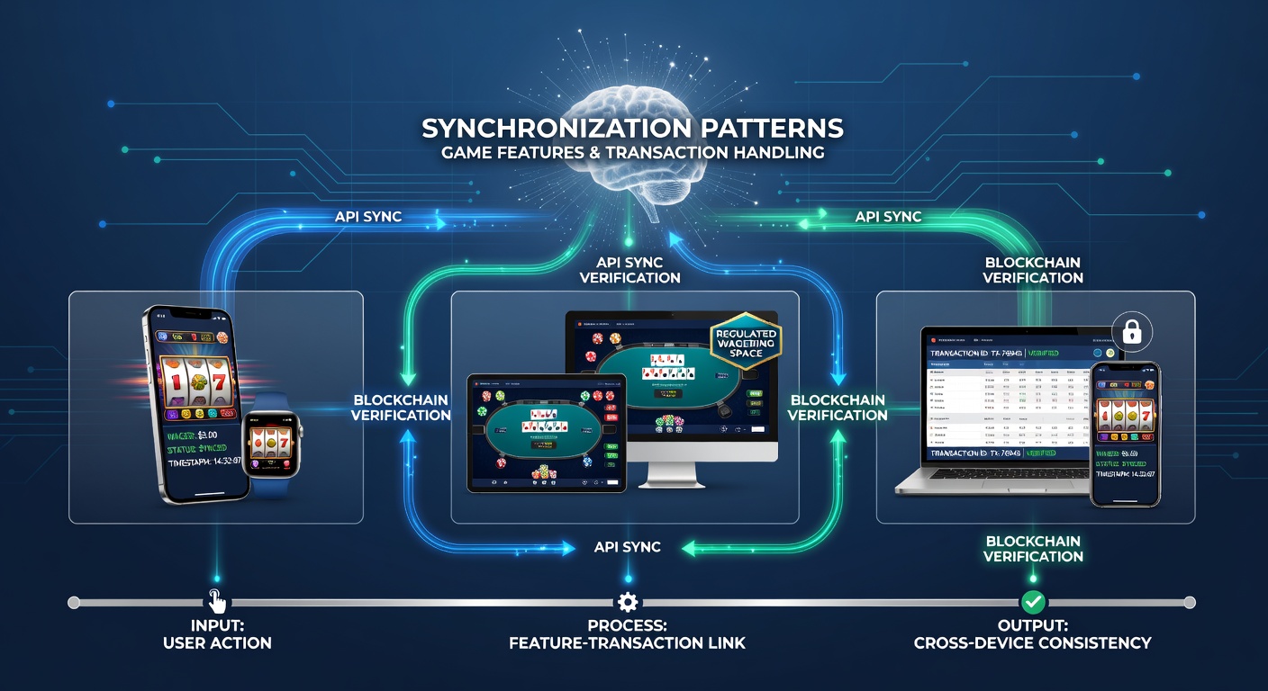 Diagram showing data flow between game interfaces and transaction systems across mobile and desktop devices in regulated wagering environments