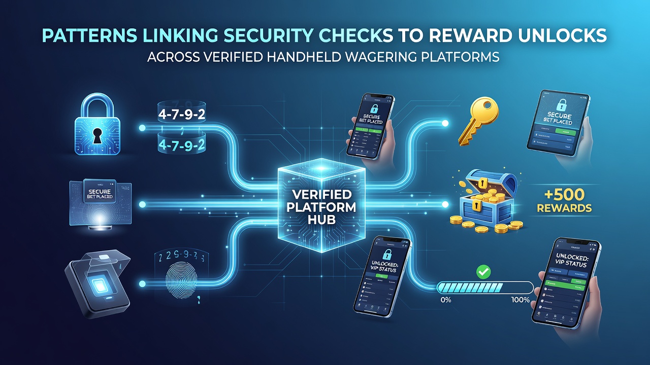 Mobile wagering interface displaying security verification steps alongside reward unlock indicators on a handheld device