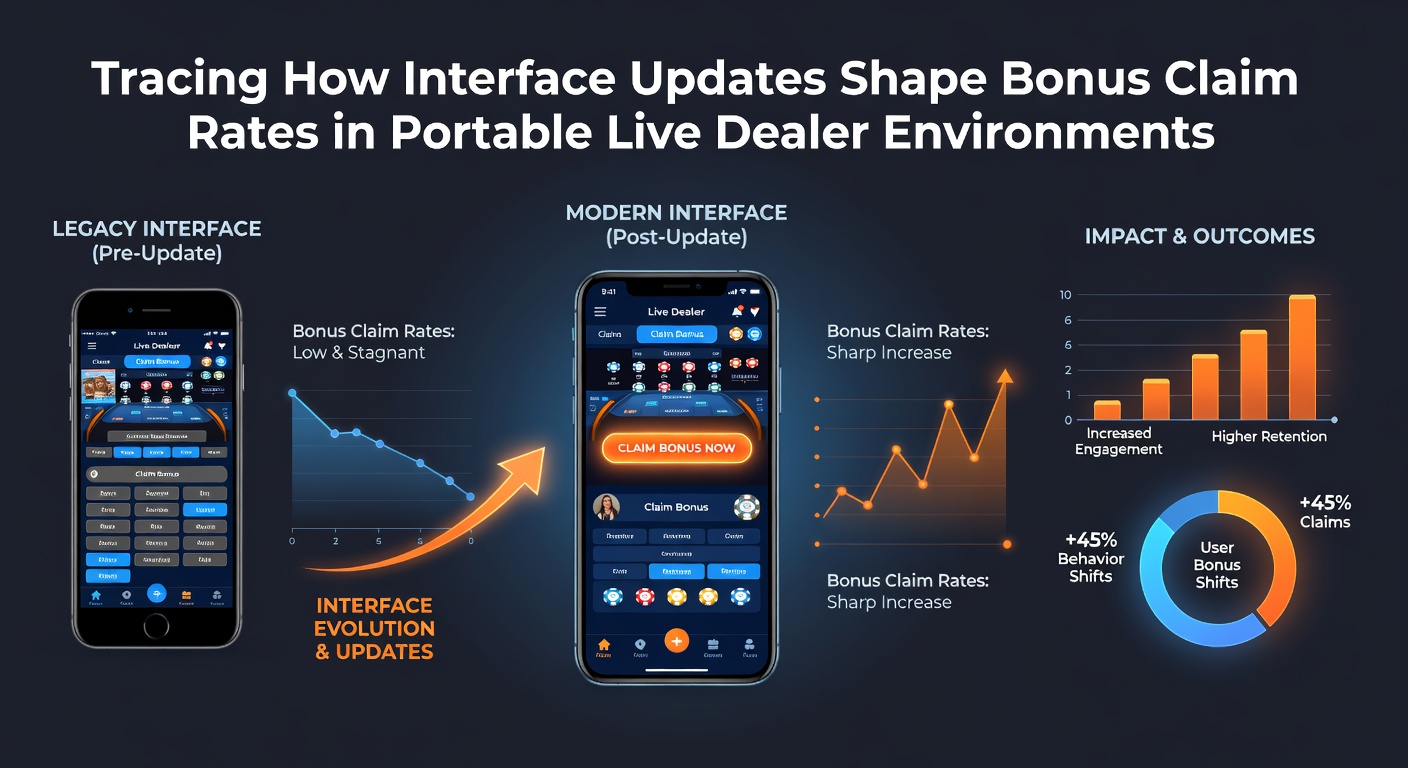 Screenshot of a mobile live dealer interface highlighting updated bonus claim buttons and navigation elements
